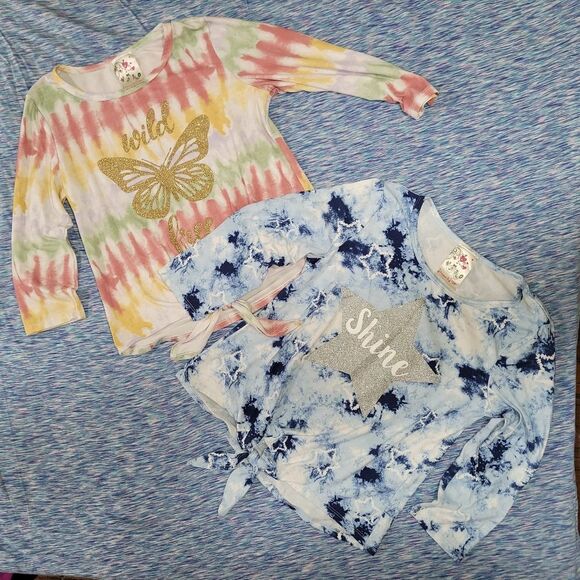 Jenna & Jessie Size 12 Tie-Dye Long Sleeve Tops with Glitter Accents Bundle - Picture 1 of 6